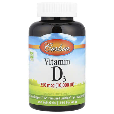 Vitamin D3, 250 mcg (10,000 IU), 360 Soft Gels