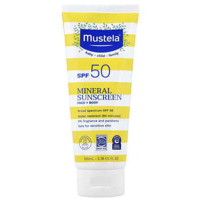 Минеральный солнцезащитный крем для лица и тела, SPF 50, 3.38 fl oz (100 ml)