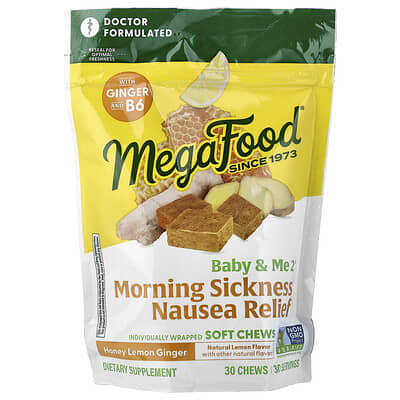 MegaFood Baby & Me2®, средство от утренней тошноты, Мед-лимон-имбирь, 30 жевательных таблеток
