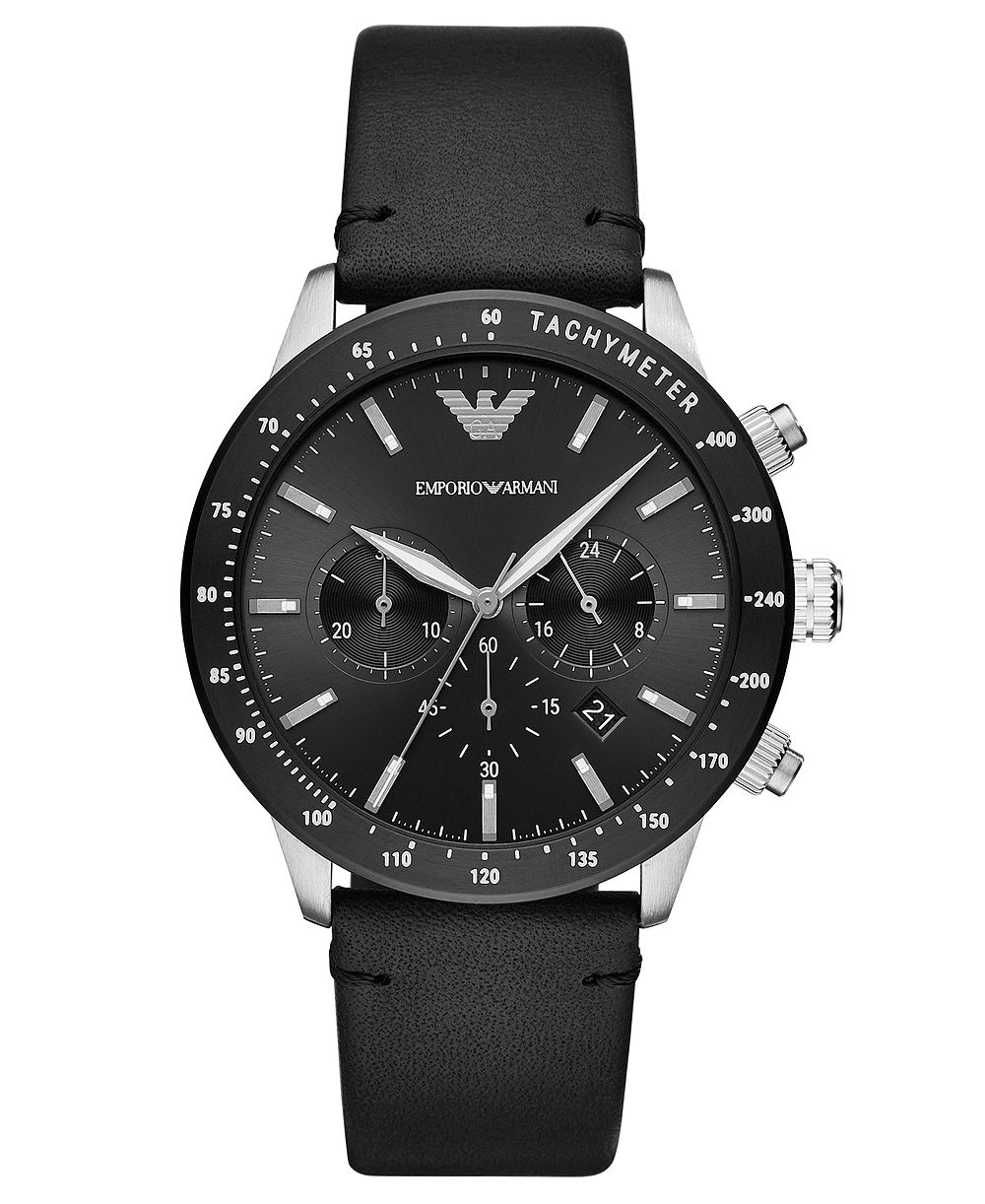 Emporio Armani Men's Chronograph Black Leather Strap Watch 43mm