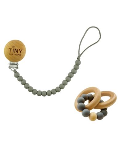 Набор 3 Stories Trading Tiny Teethers: силиконовый прорезыватель, погремушка из бука и клипса для соски для младенцев