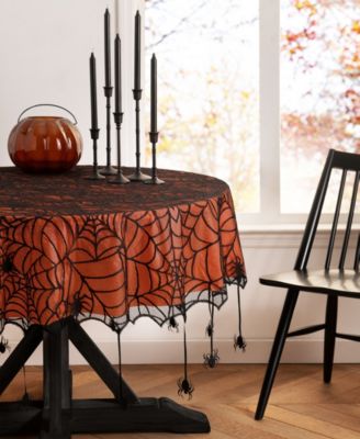 Elrene Crawling Halloween Spider Lace Lined Tablecloth, 70" Round