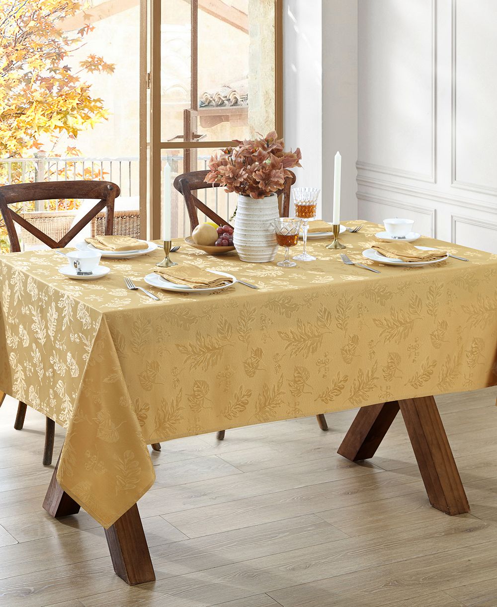 Elrene Elegant Woven Leaves Jacquard Damask Tablecloth, 60" x 102"