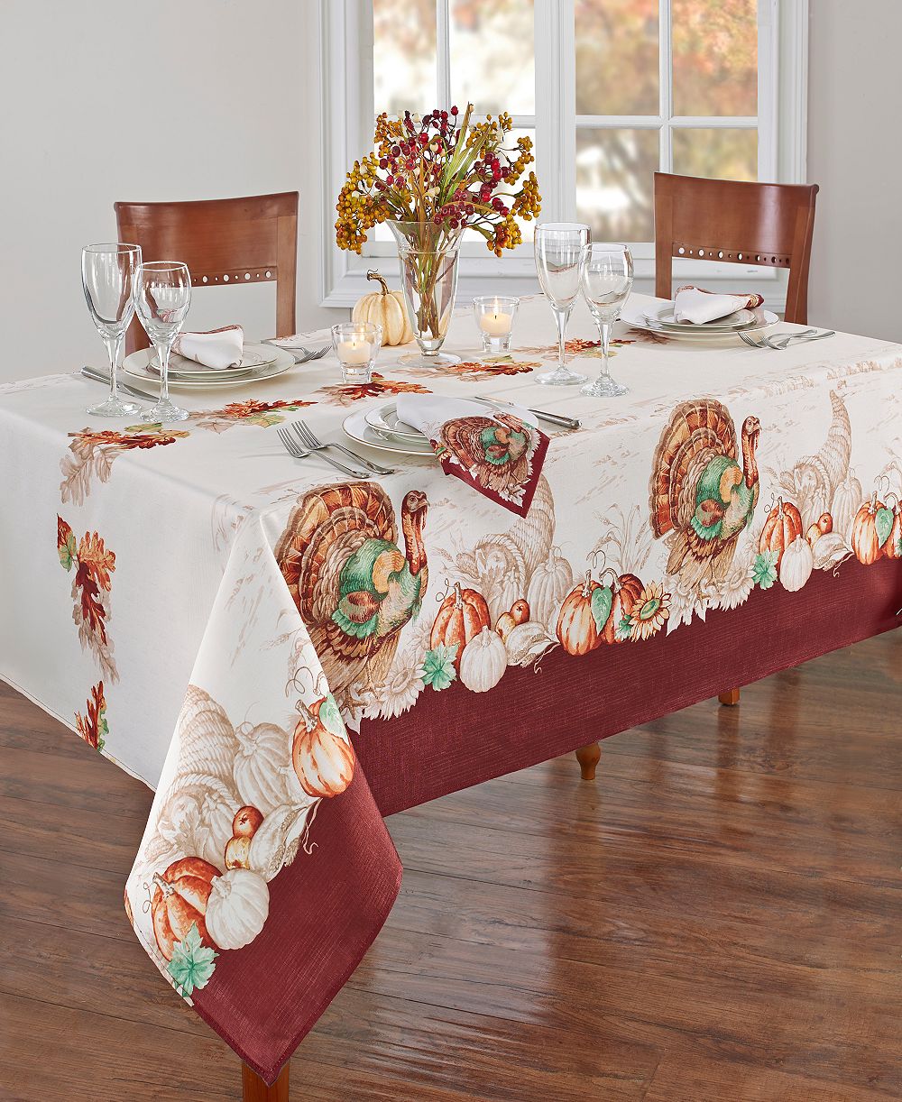 Elrene Holiday Turkey Bordered Fall Tablecloth, 60" x 84"