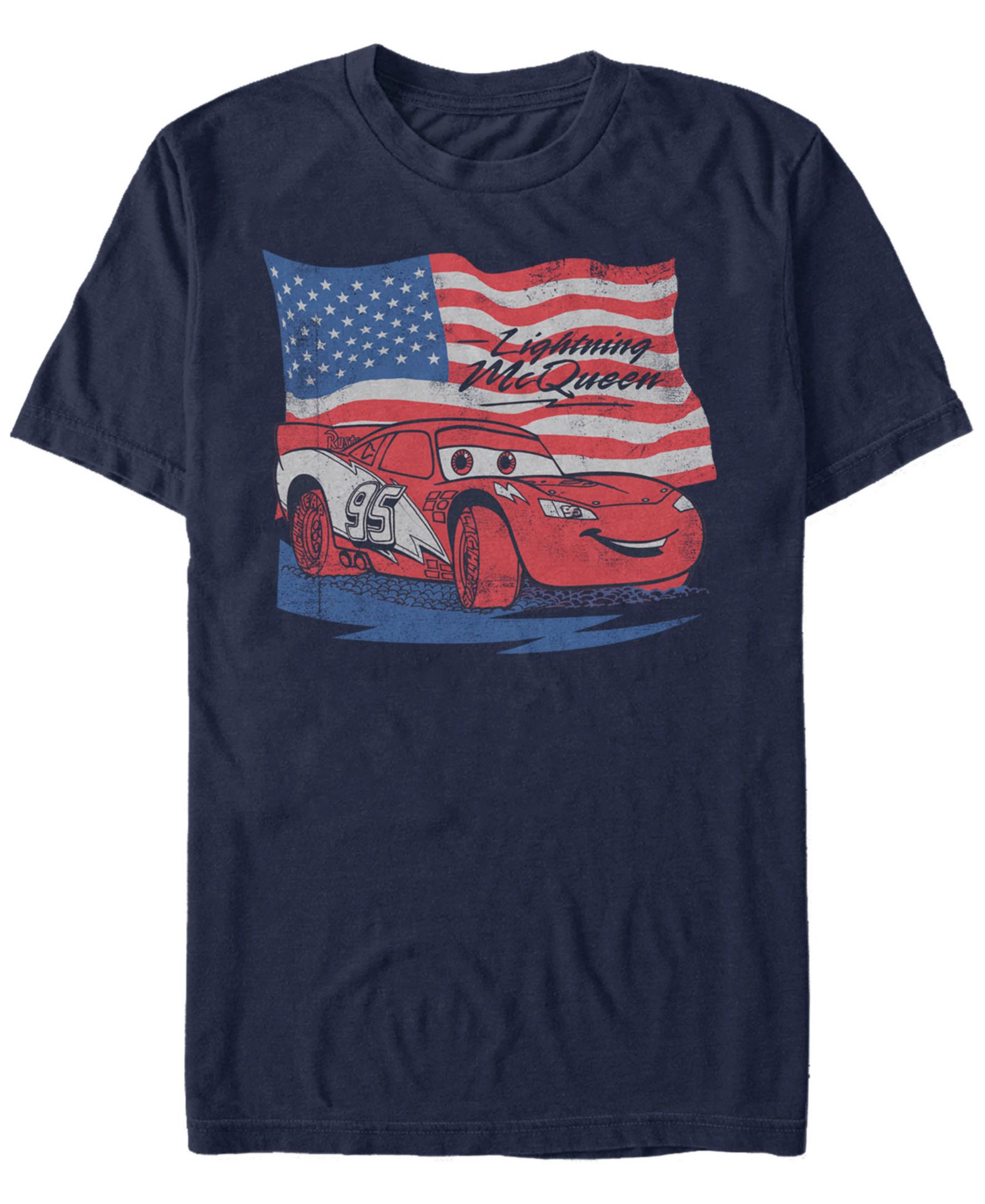Мужская футболка Disney Pixar Cars Lightning McQueen Distressed Flag Short Sleeve