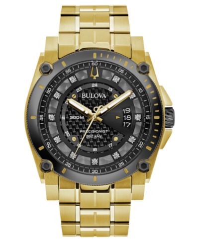 Bulova Мужские часы Precisionist с бриллиантовым акцентом, золотистая нержавеющая сталь, браслет, 46.5mm