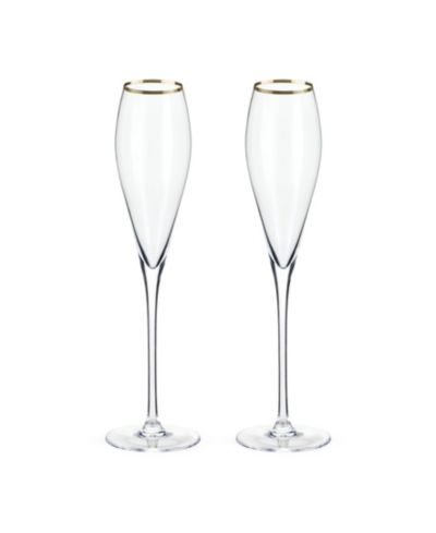 Viski Gold-Rimmed Crystal Champagne Flutes Set of 2, 8 Oz