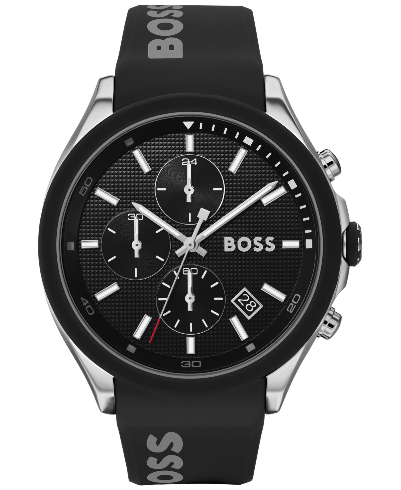 Мужские часы HUGO BOSS Chronograph Velocity Black Silicone Strap, 45mm