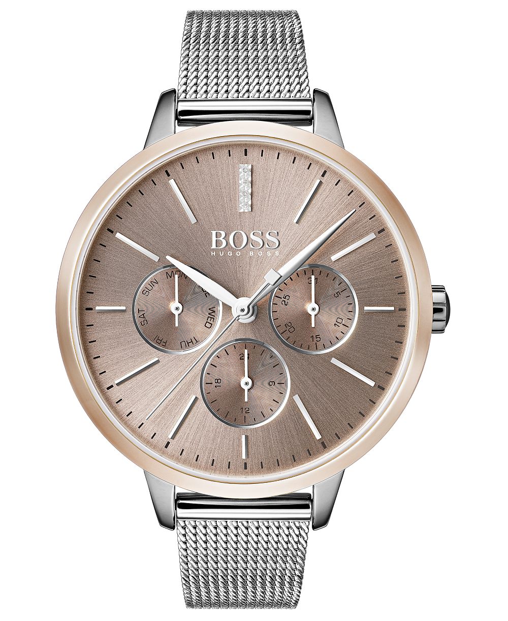 HUGO BOSS Women's Symphony Diamond-Accent Stainless Steel Mesh Bracelet Watch 38mm