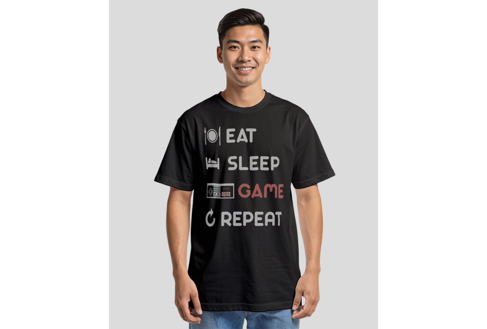 Fifth Sun Men's Nintendo Men's NES Eat Sleep Game Repeat Short-Sleeve T-Shirt