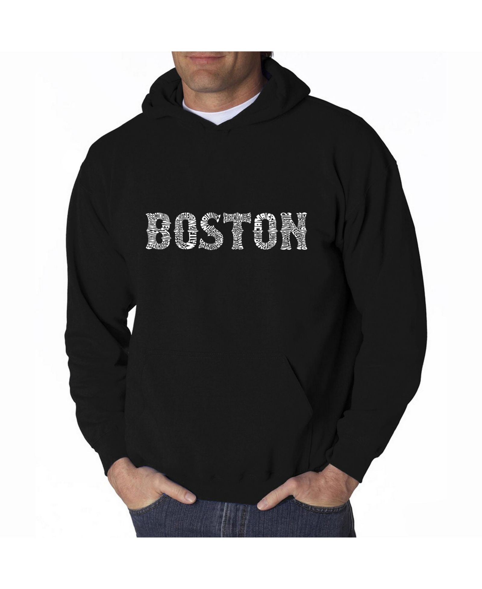 LA Pop Art Men's Word Art Hooded Sweatshirt - Boston Neighborhoods