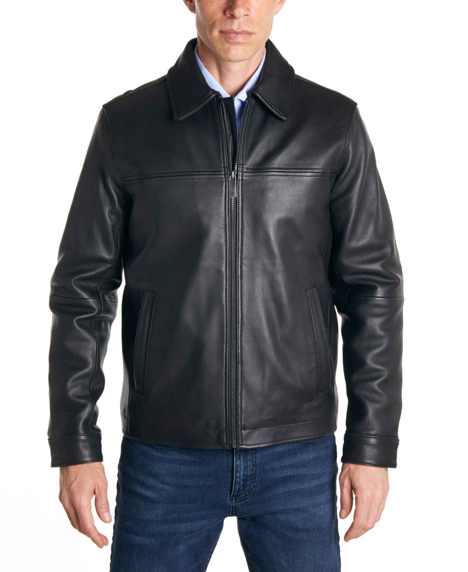 Perry Ellis Men's Classic Genuine Leather Jacket