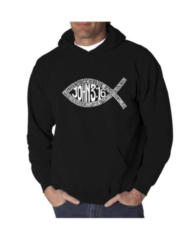 LA Pop Art Men's Word Art Hooded Sweatshirt - John 3:16 Fish Symbol
