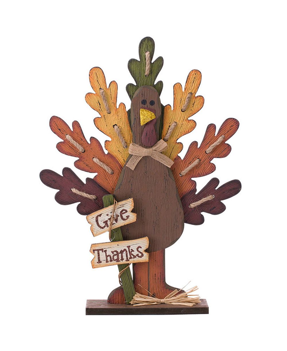 Glitzhome Burlap/Wooden Turkey Table Decor
