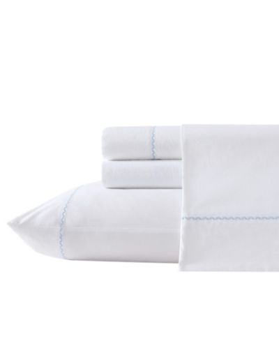 Blue Cashmere Scallop Embroidered
