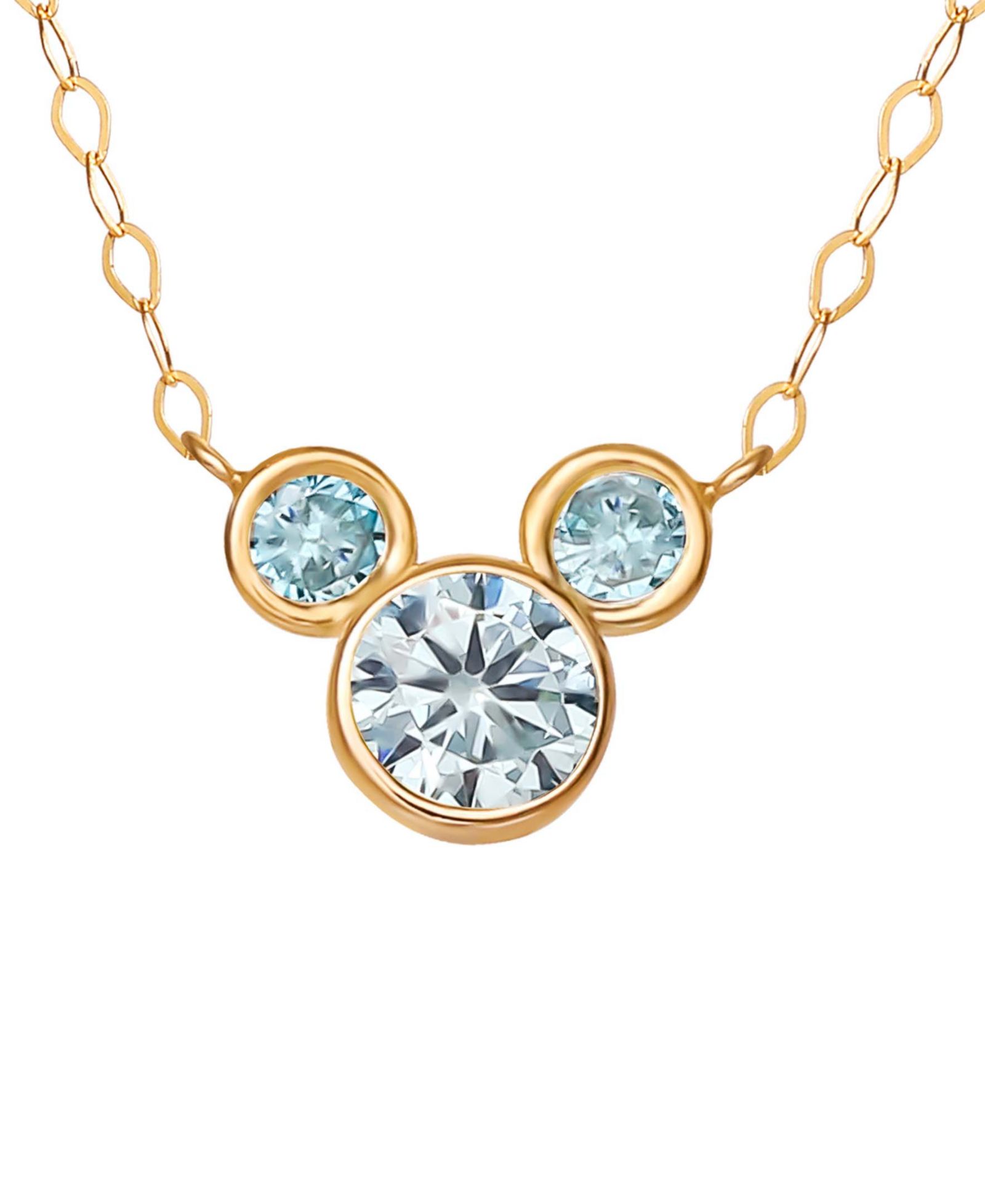 Подвеска-ожерелье Disney© Mickey Mouse Cubic Zirconia Birthstone с цепочкой 15" в 14k Yellow Gold