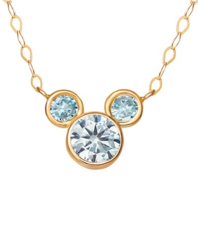 Подвеска-ожерелье Disney© Mickey Mouse Cubic Zirconia Birthstone с цепочкой 15" в 14k Yellow Gold