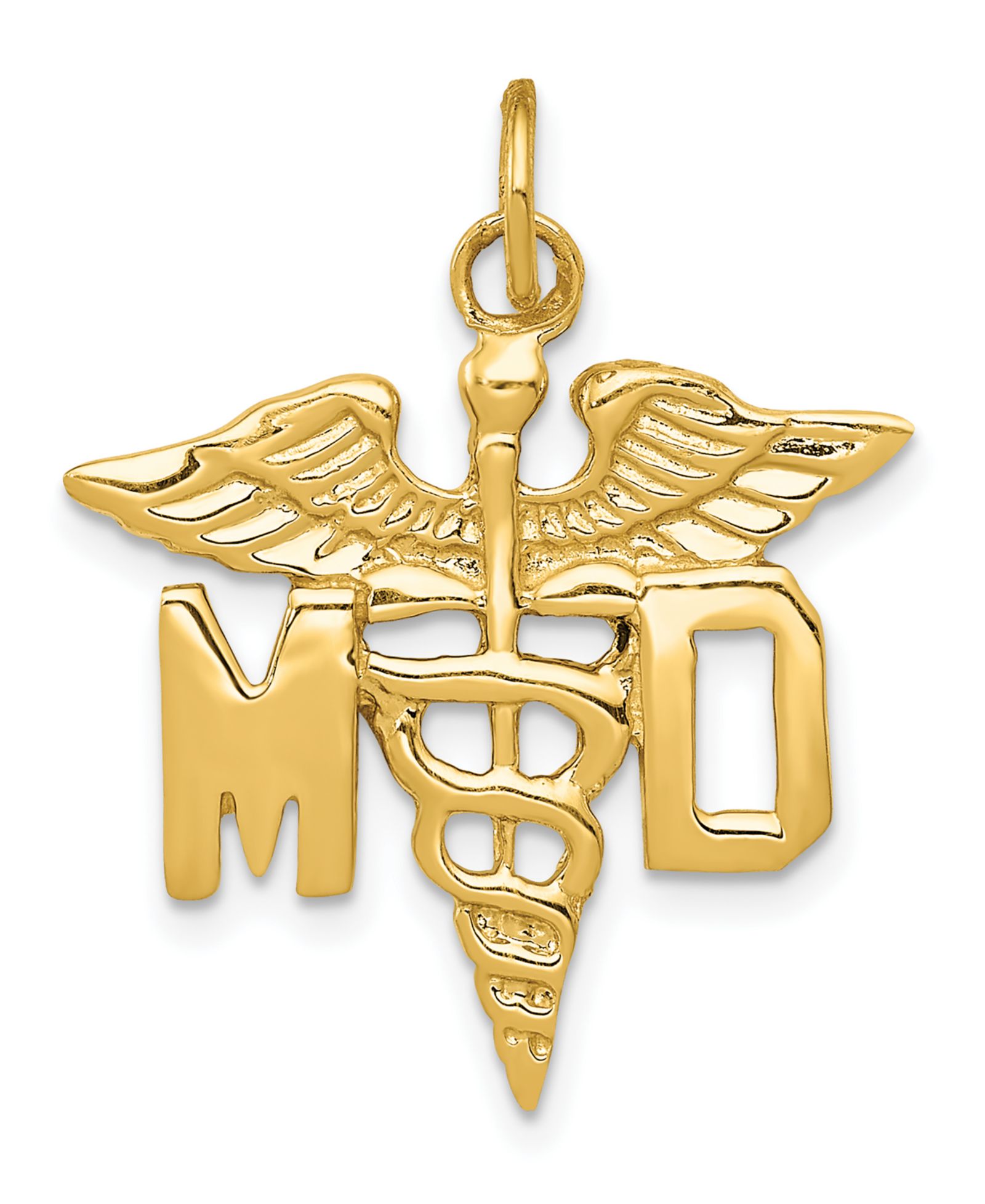 M.D. Caduceus Charm in 14k Yellow Gold