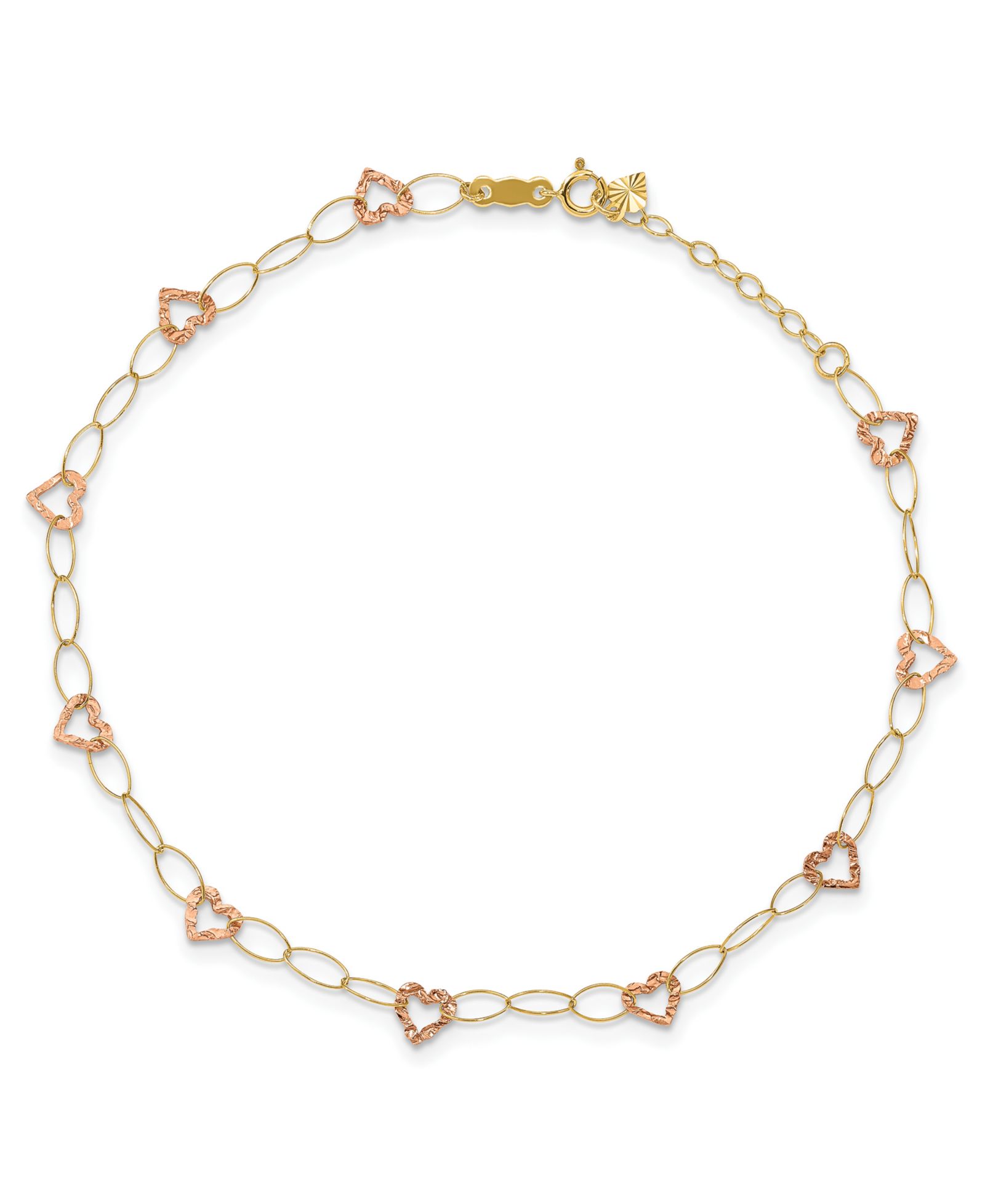 Браслет на лодыжку Heart с регулируемым удлинителем 1" в 14k Yellow and Rose Gold