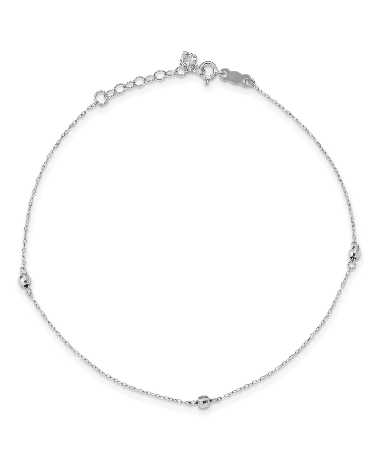 Браслет на щиколотку с бусинами и регулируемым удлинителем 1", 14k белое золото