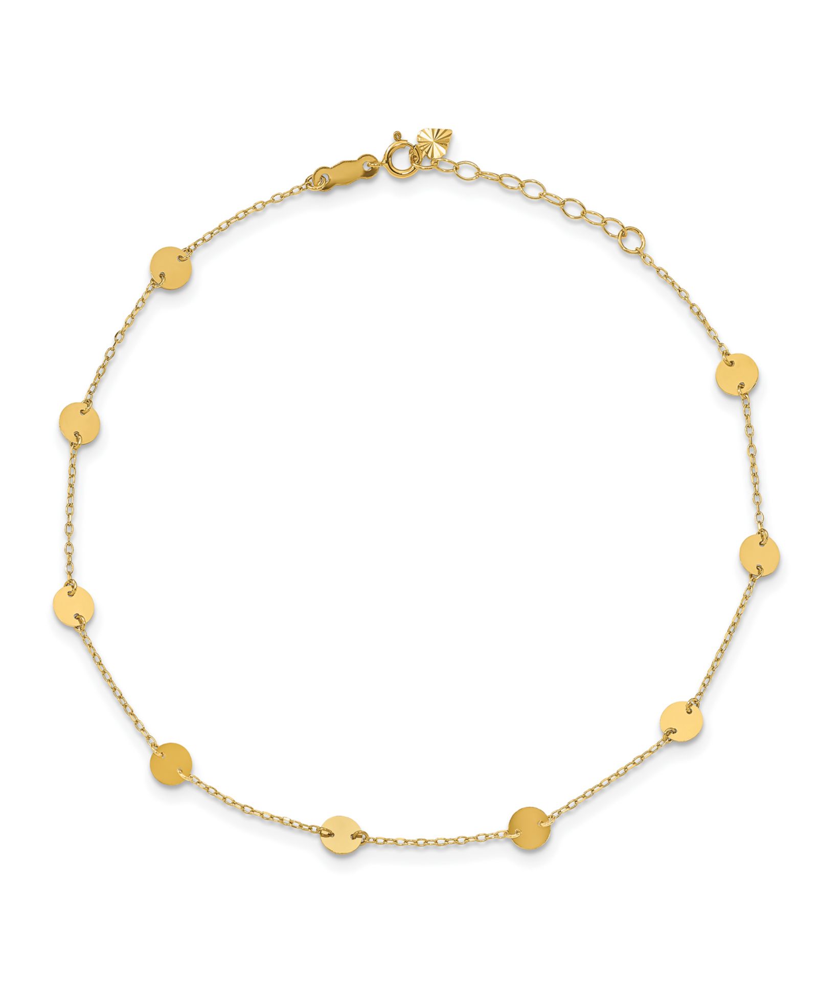 Золотой браслет-анклет с подвеской, 14k Yellow Gold, с регулируемой удлинителем 1"