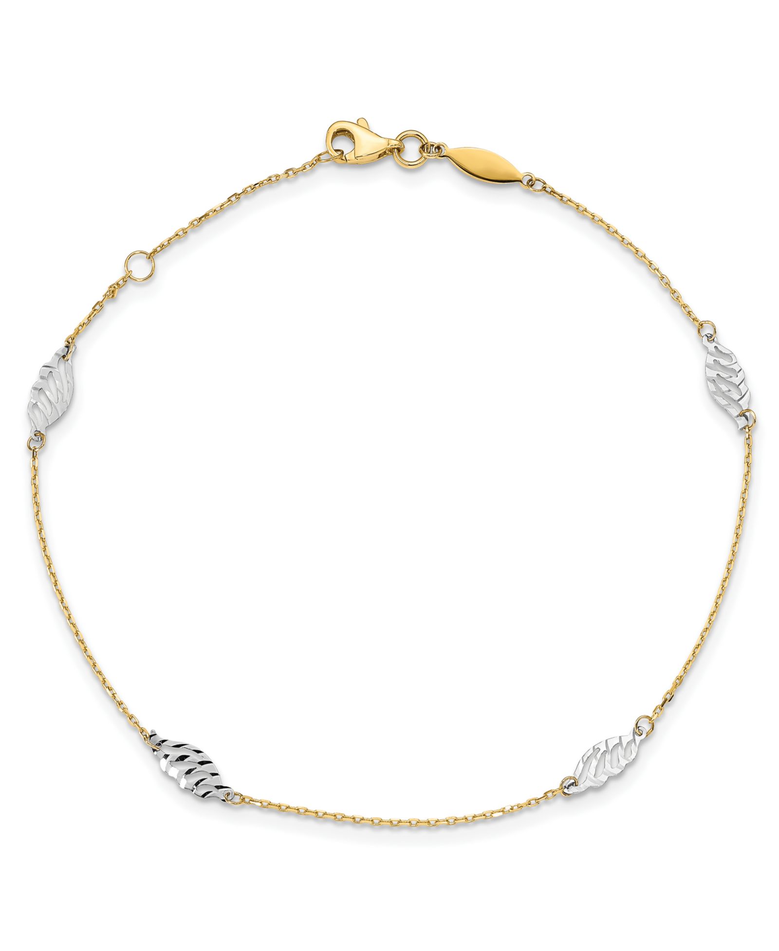 Браслет на ногу Polished Leaf в 14k Yellow and White Gold
