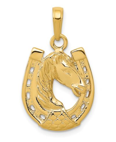 Подвеска в виде головы лошади в подкове, 14k Yellow Gold