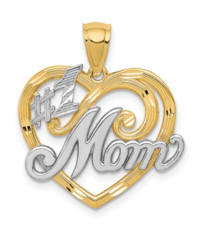 Кулон #1 Mom Heart Charm 14k Yellow Gold and Rhodium
