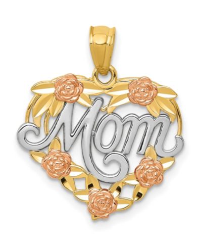 Macy's кулон Mom Heart в 14k Yellow, Rose Gold и Rhodium