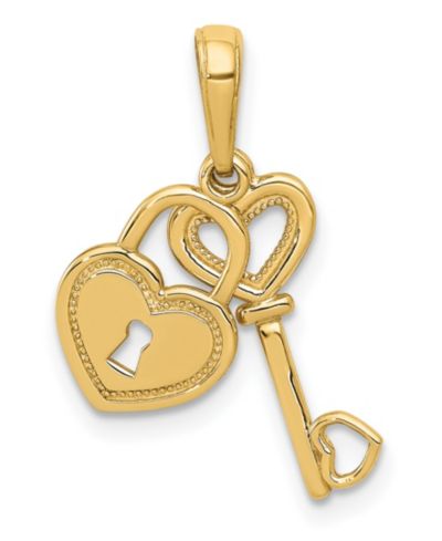 Подвеска в форме ключа и сердца из золота 14k Yellow Gold