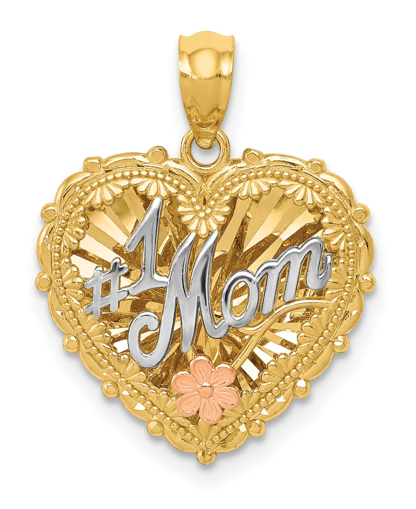 Шарм #1 Mom Shadowbox в 14k Yellow, White and Rose Gold