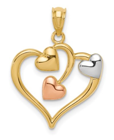 Подвеска Three Hearts из золота 14k Yellow и Rose Gold поверх Rhodium