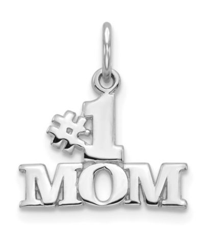 #1 Mom шарм из белого золота 14k