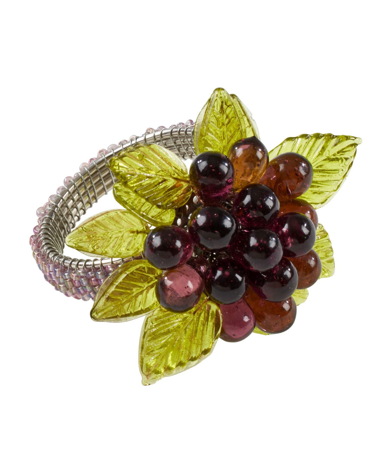 Saro Lifestyle Flower and Leaves Design Beaded Napkin Ring, Set of 4