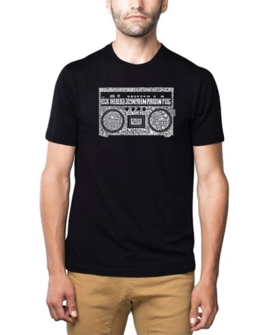 LA Pop Art Men's Cotton/Poly Blend Word Art T-Shirt - Boombox Greatest Rap Hits of The 1980's