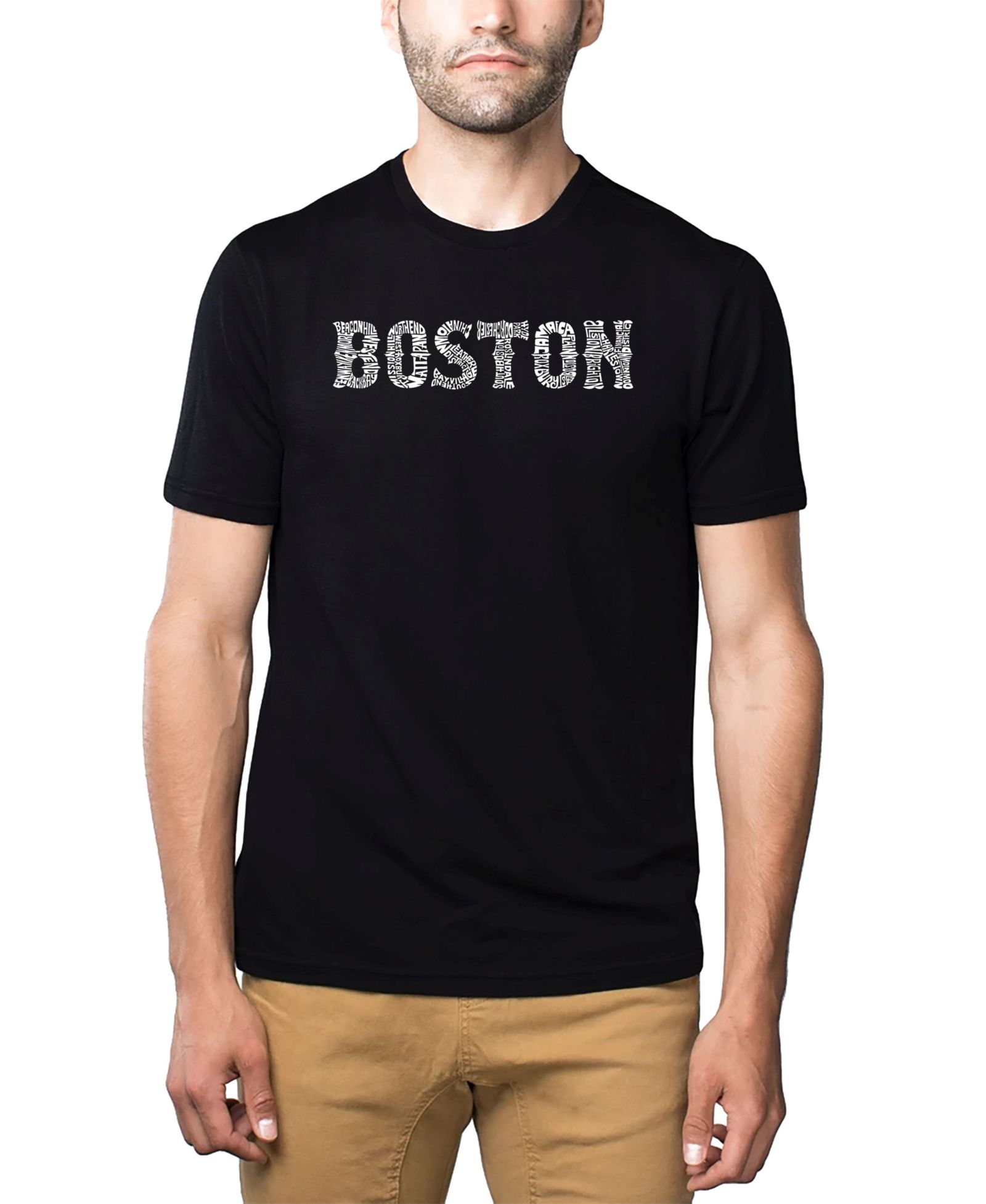 Мужская футболка LA Pop Art Word Art Boston Neighborhoods из смеси хлопка и полиэстера