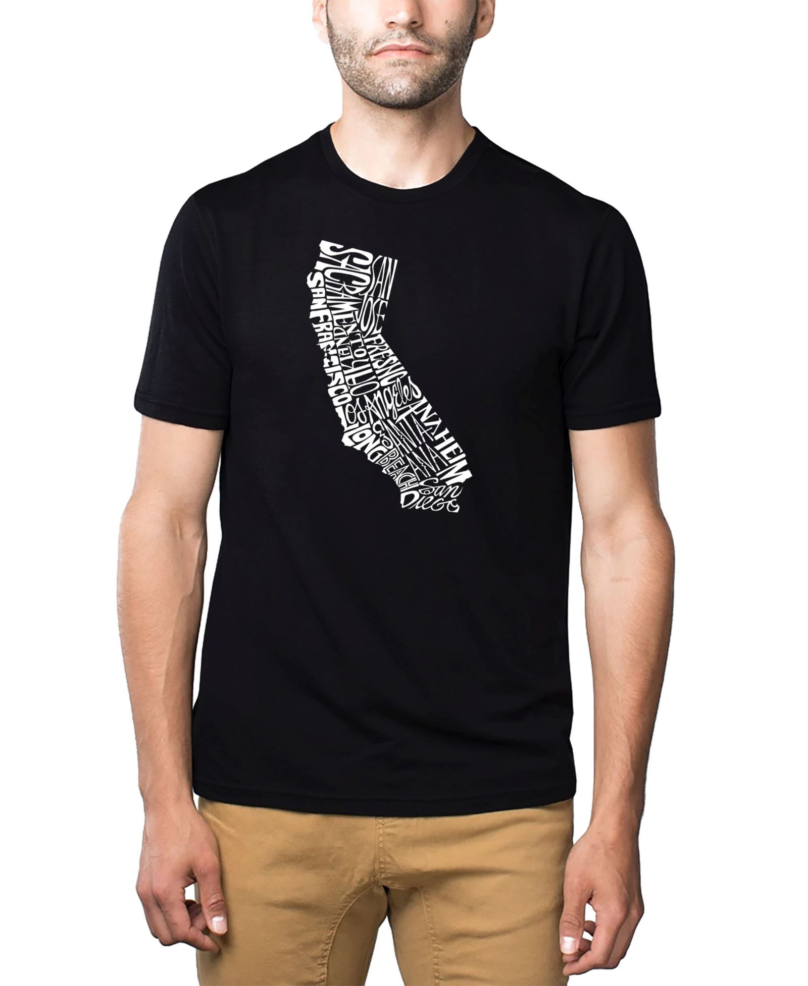 LA Pop Art Men's Cotton/Poly Blend Word Art T-Shirt - California State