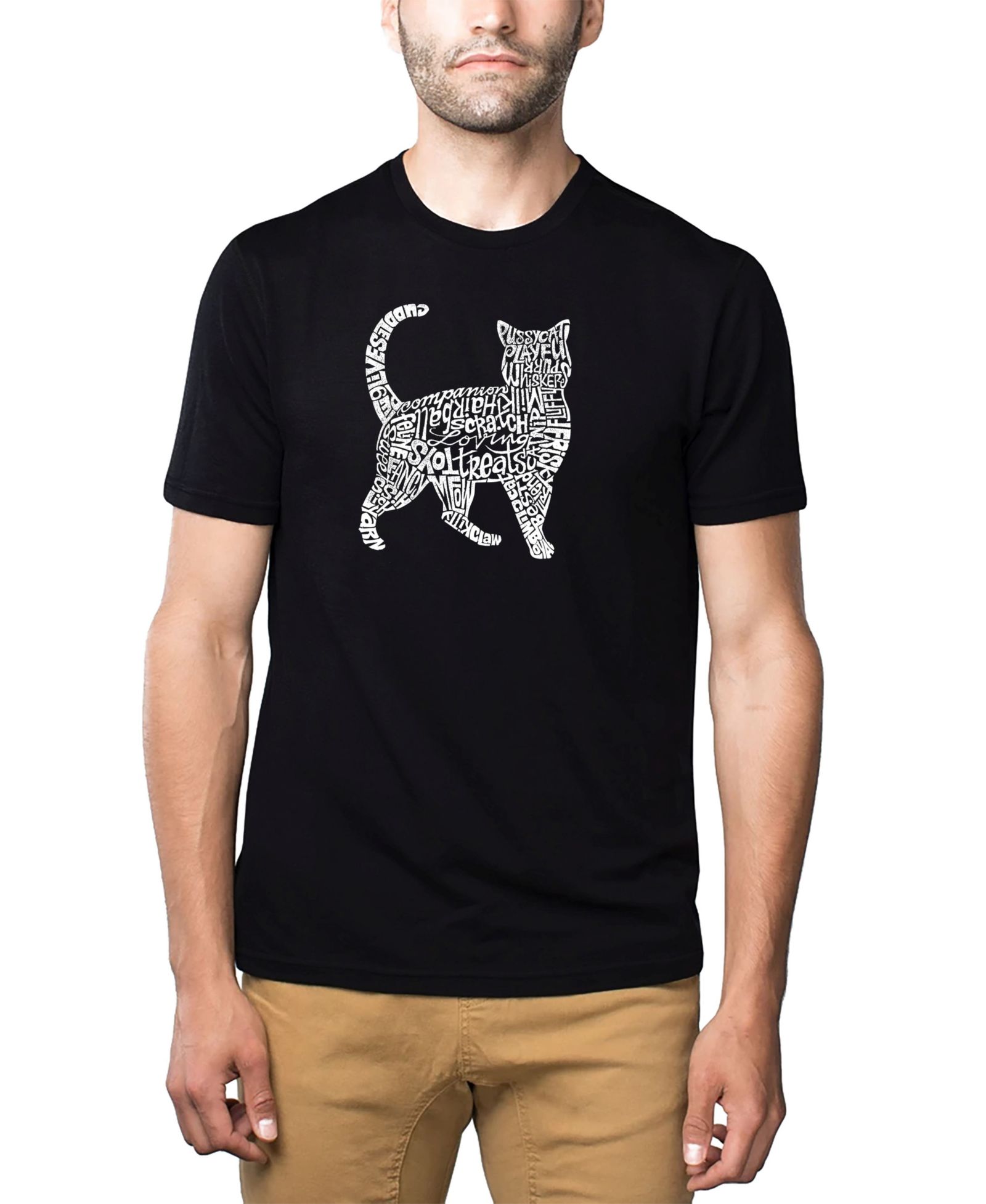 LA Pop Art Men's Cotton/Poly Blend Word Art T-Shirt - Cat
