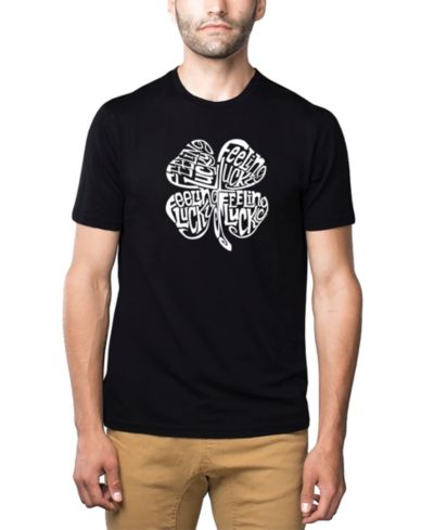 LA Pop Art Men's Cotton/Poly Blend Word Art T-Shirt - Feeling Lucky Clover