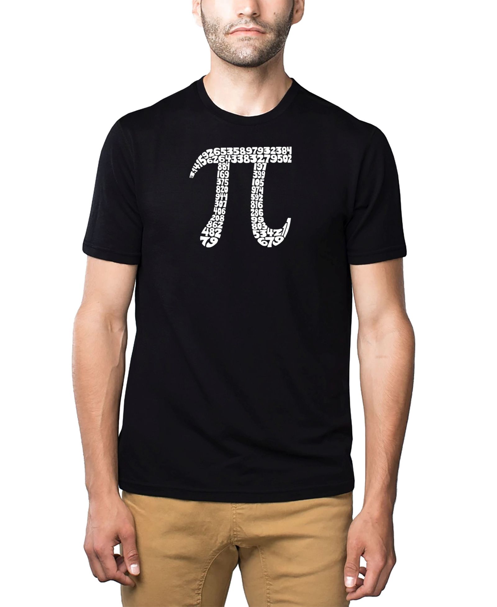LA Pop Art Men's Cotton/Poly Blend Word Art T-Shirt - 100 Digits of Pi