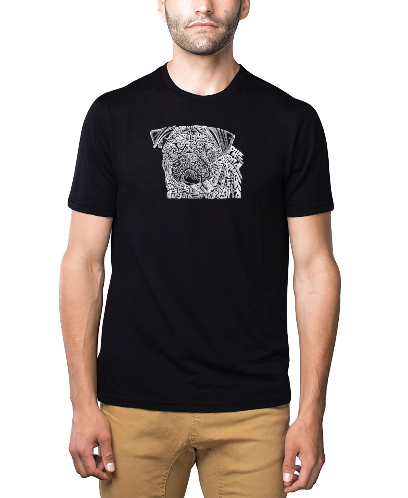 LA Pop Art Мужской Cotton/Poly Blend Word Art T-Shirt - Pug Face
