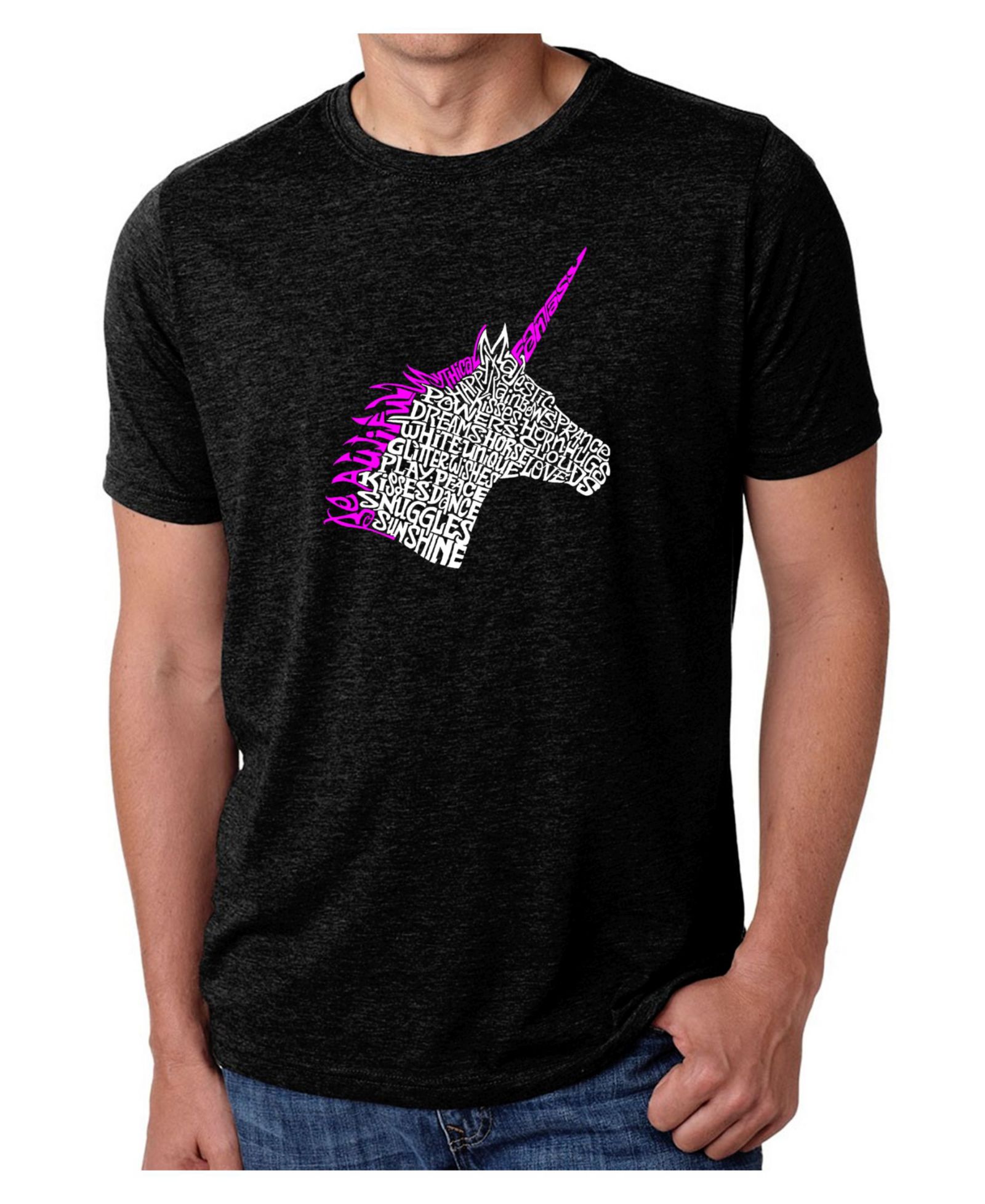 LA Pop Art Men's Cotton/Poly Blend Word Art T-Shirt - Unicorn