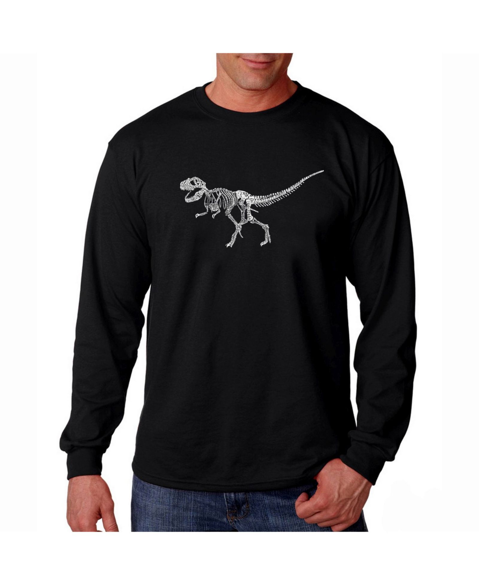 Мужская футболка LA Pop Art Word Art с длинным рукавом - Dinosaur T-Rex Skeleton