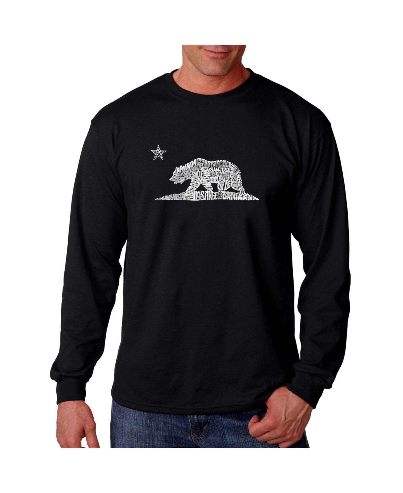 LA Pop Art Men's Word Art Long Sleeve T-Shirt- California Bear