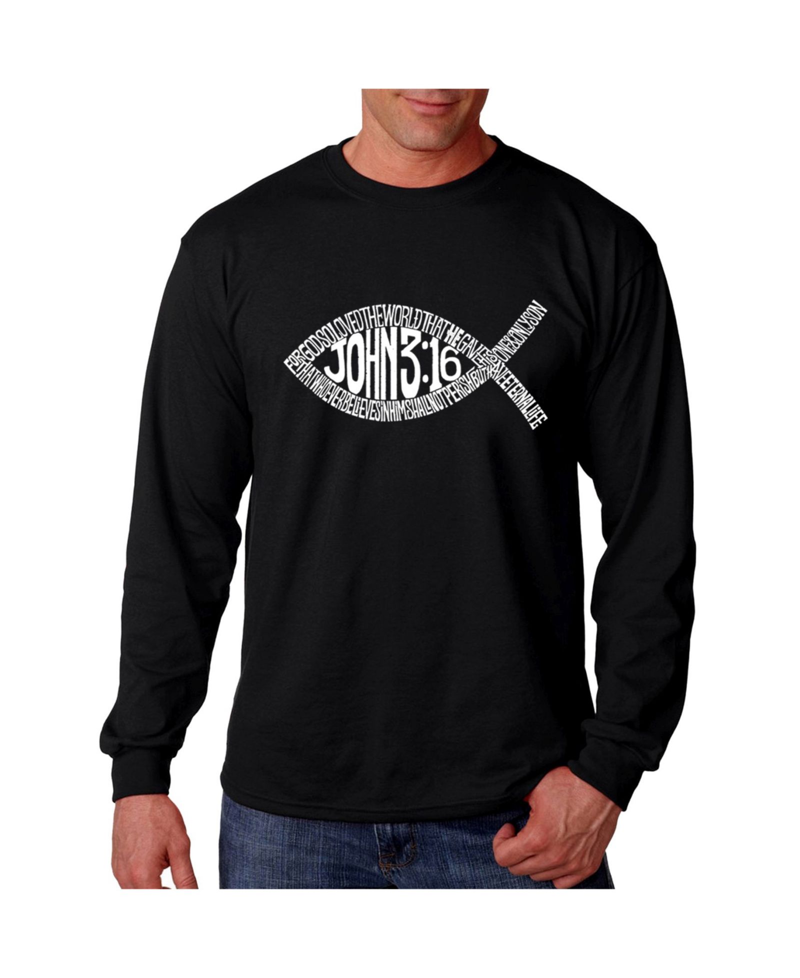 LA Pop Art Мужская футболка с длинным рукавом John 3:16 Fish Symbol