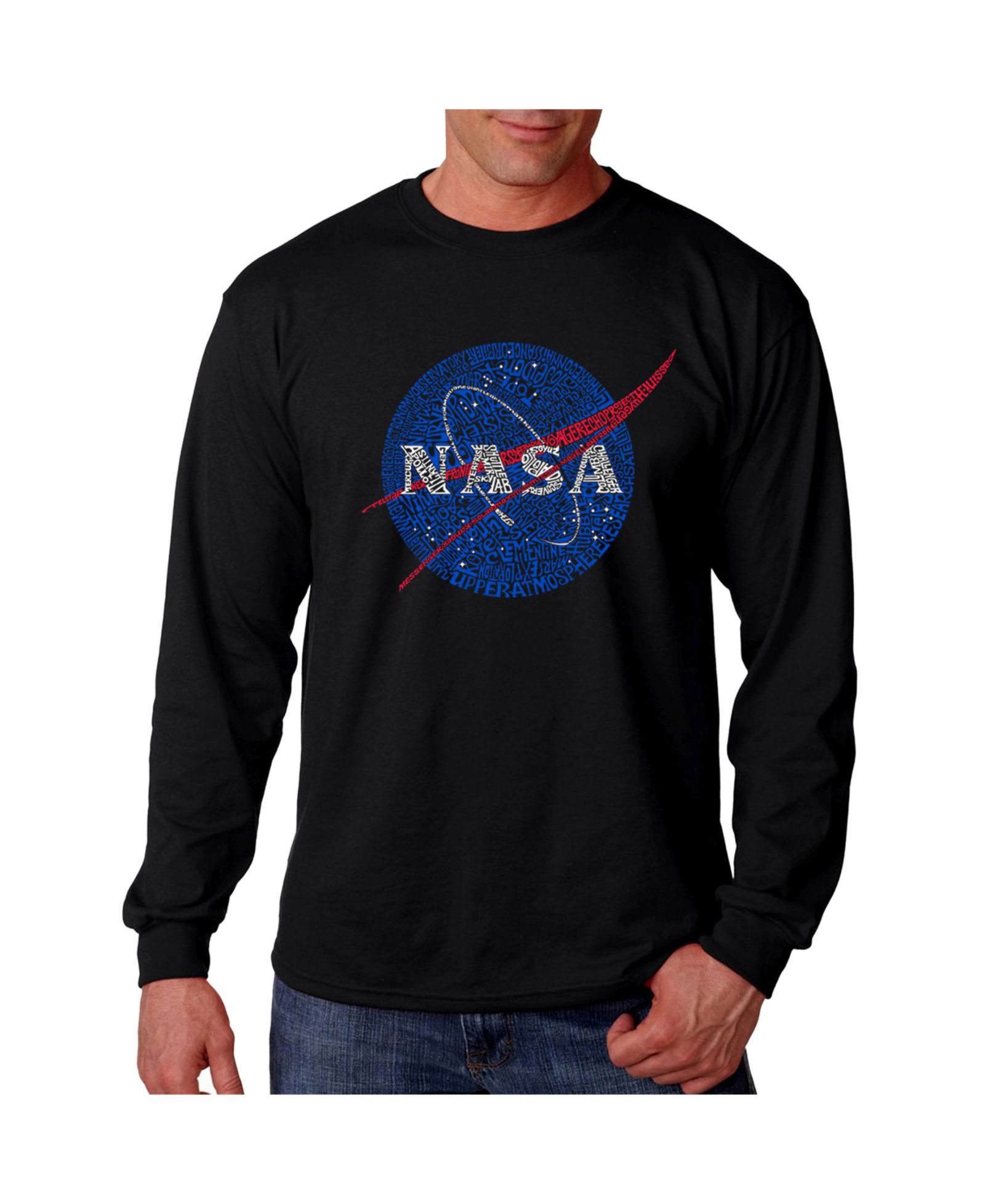 LA Pop Art Men's Word Art Long Sleeve T-Shirt- Nasa Meatball Logo