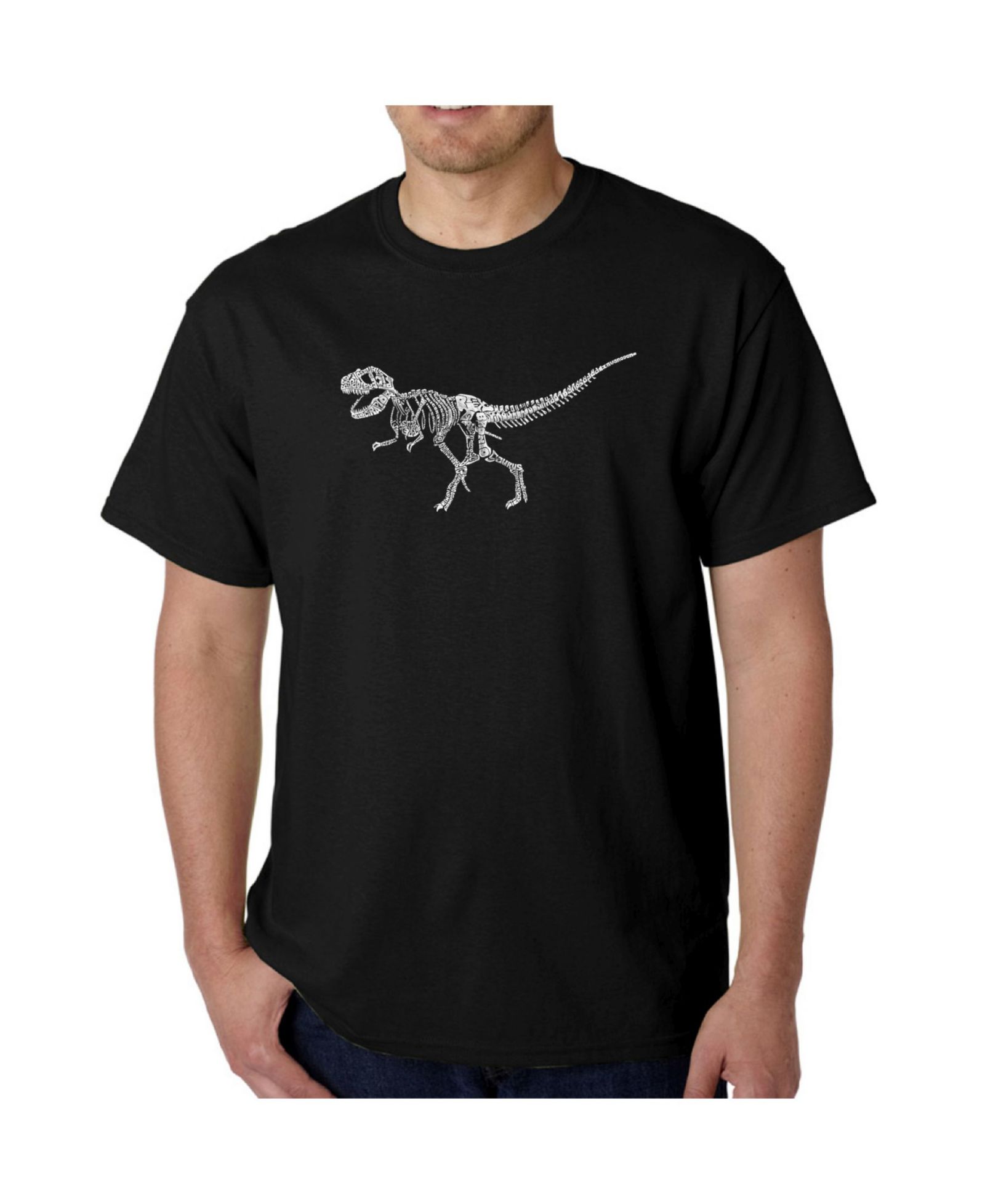 LA Pop Art Men's Word Art T-Shirt - Dinosaur T-Rex Skeleton