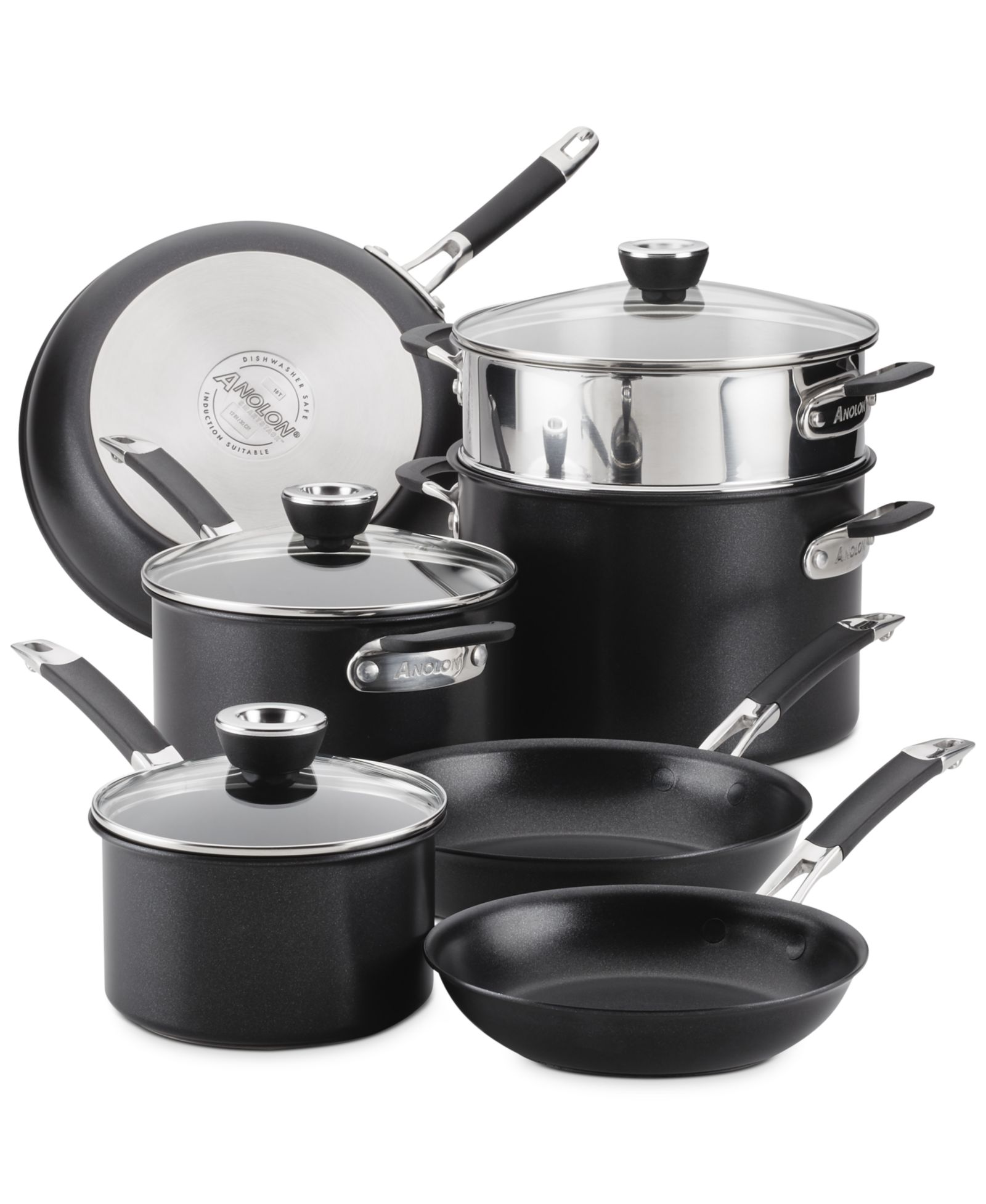 Anolon SmartStack Hard-Anodized Nesting Cookware Set, 10 Piece