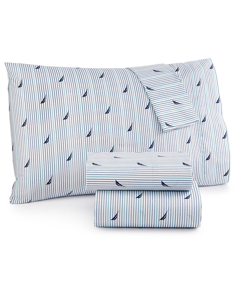Nautica Audley Cotton Percale 4-Piece Sheet Set, Queen