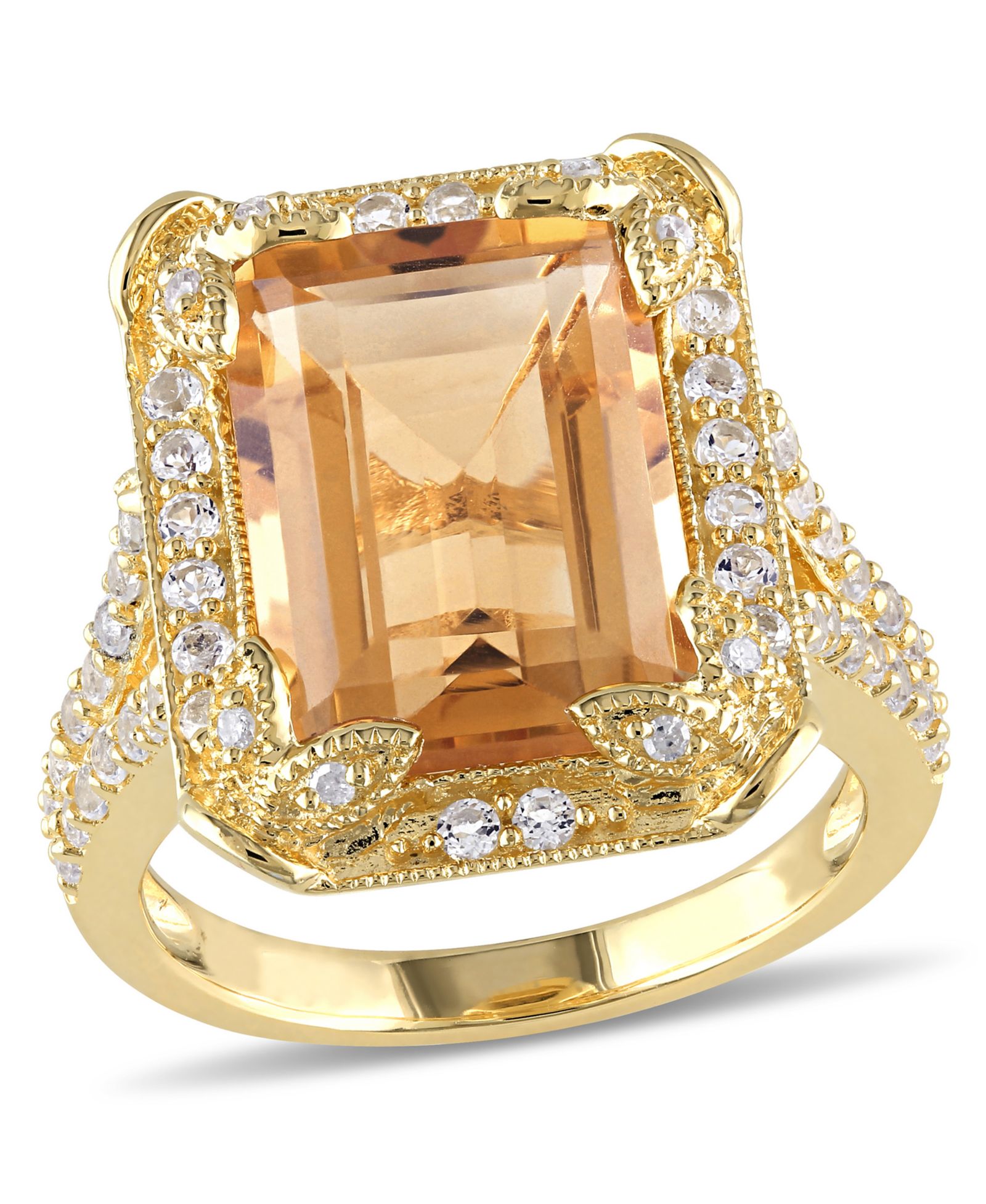 Кольцо с цитрином, белым топазом и бриллиантовым акцентом в 18k Yellow Gold Over Sterling Silver